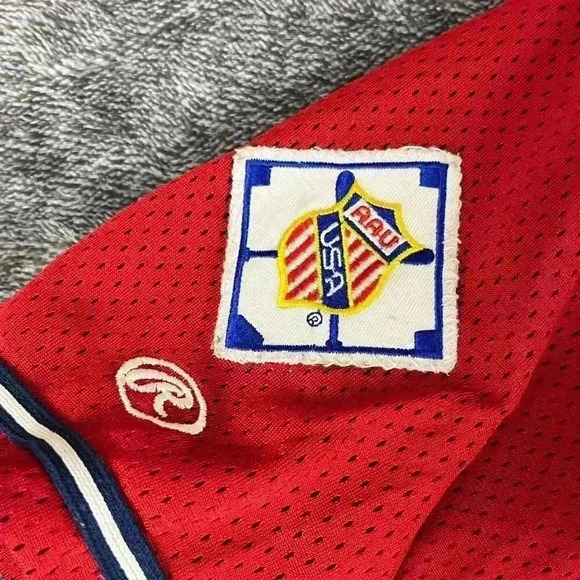 Vtg Rawlings Cyclones #12 USA AAU Baseball Sports Jersey Red Size S Adult - Picture 15 of 16